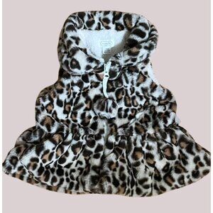 Mud Pie 12-18m NWT ivory brown cinched faux fur vest minky soft pom pom